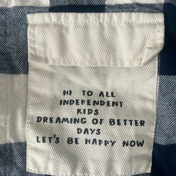 Zara Navy and White Plaid Button-Down Shirt with Hood - Picture 2 of 4